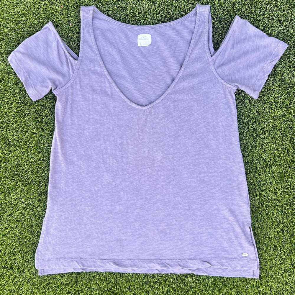 O’Neill Short Sleeve Cold Shoulder Lavender Top Size Small